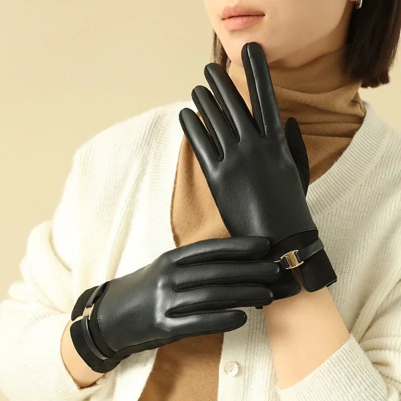 Women Winter Suede Leather Touch Screen Gloves