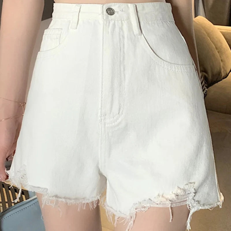 Summer Women Denim Shorts Ripped Edge