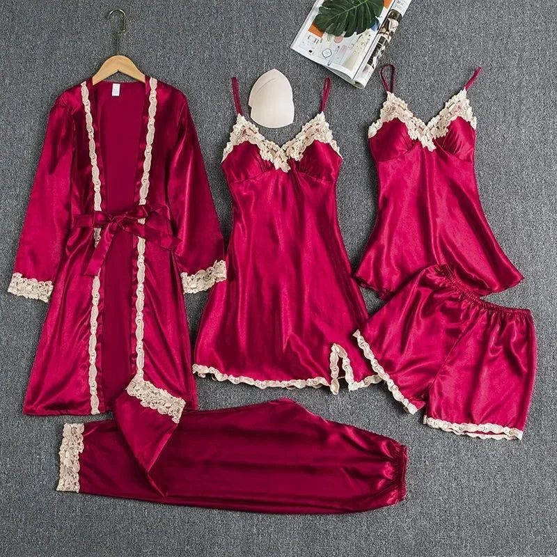 Luxury Satin Pajama Set 5 Pcs
