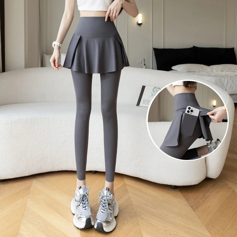 Women Fake Two Pieces Seamless Leggings