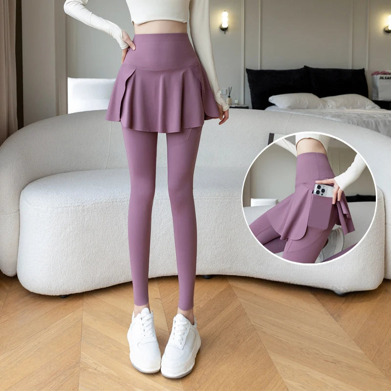 Women Fake Two Pieces Seamless Leggings