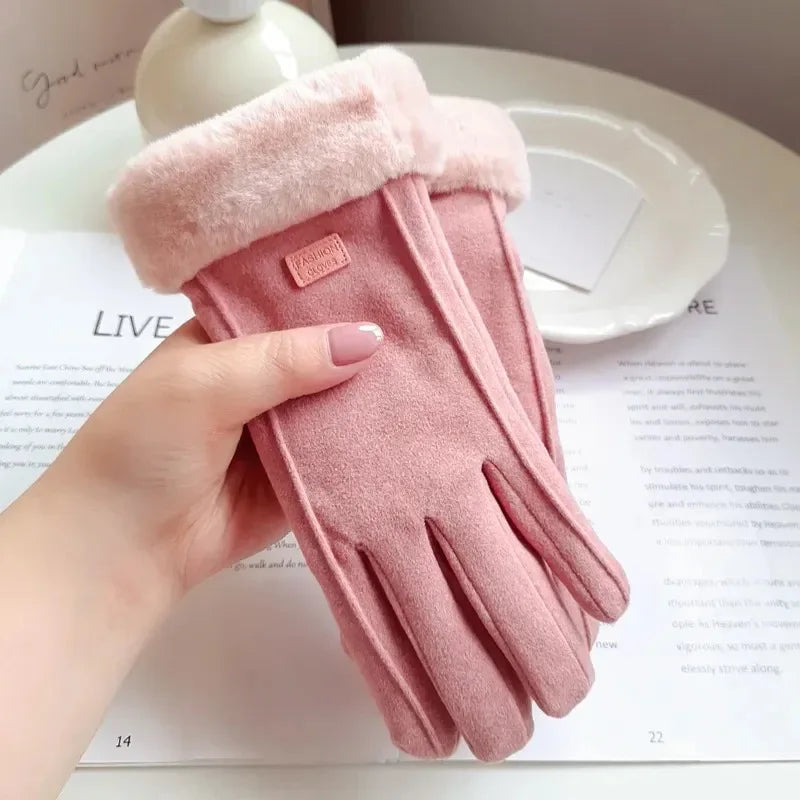 Women Plush Suede Gloves