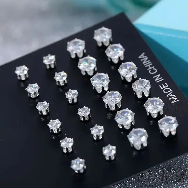 36 Pairs Shiny Zircon Stud Earrings Set for Women Men