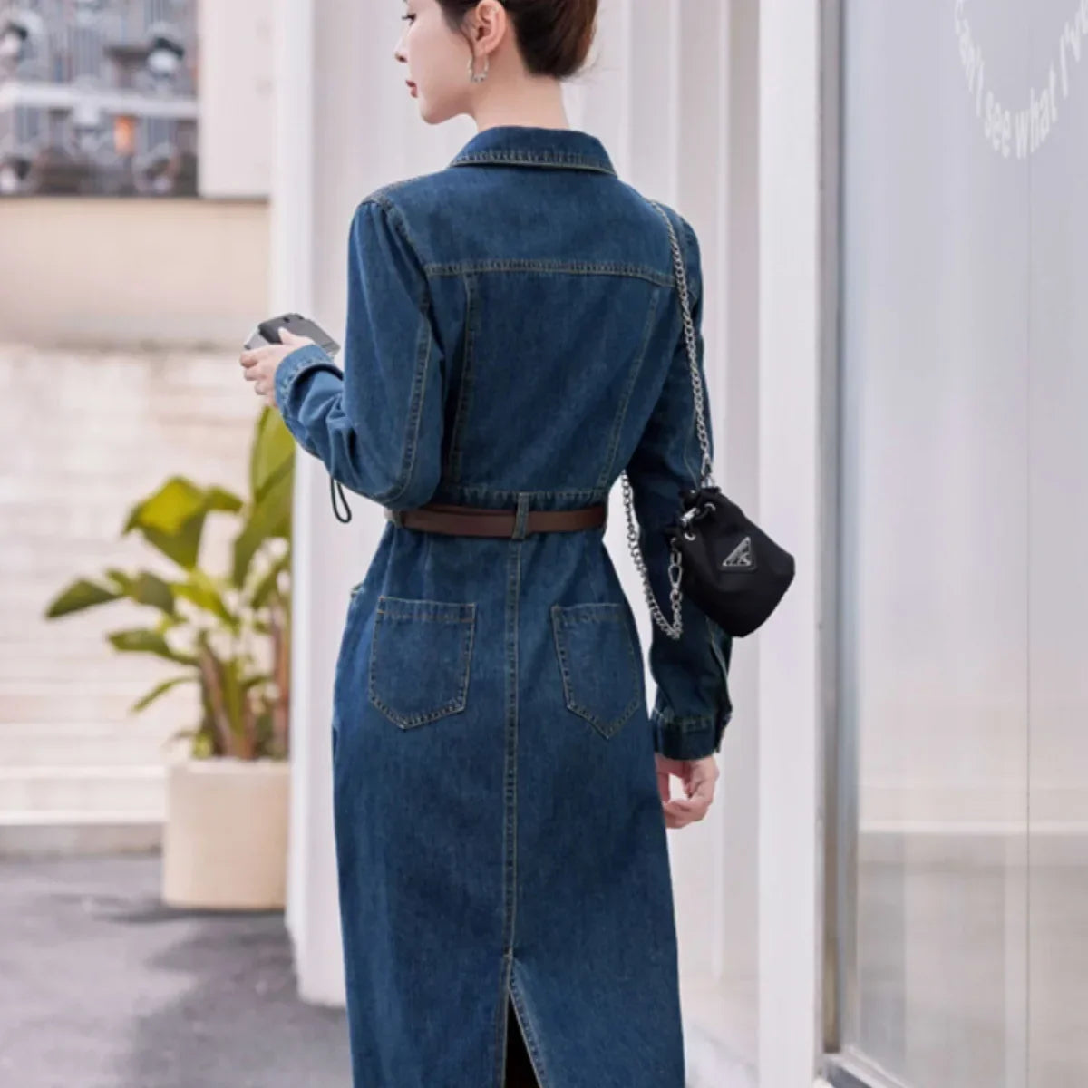 Long Sleeve Denim Ankle Length Dress