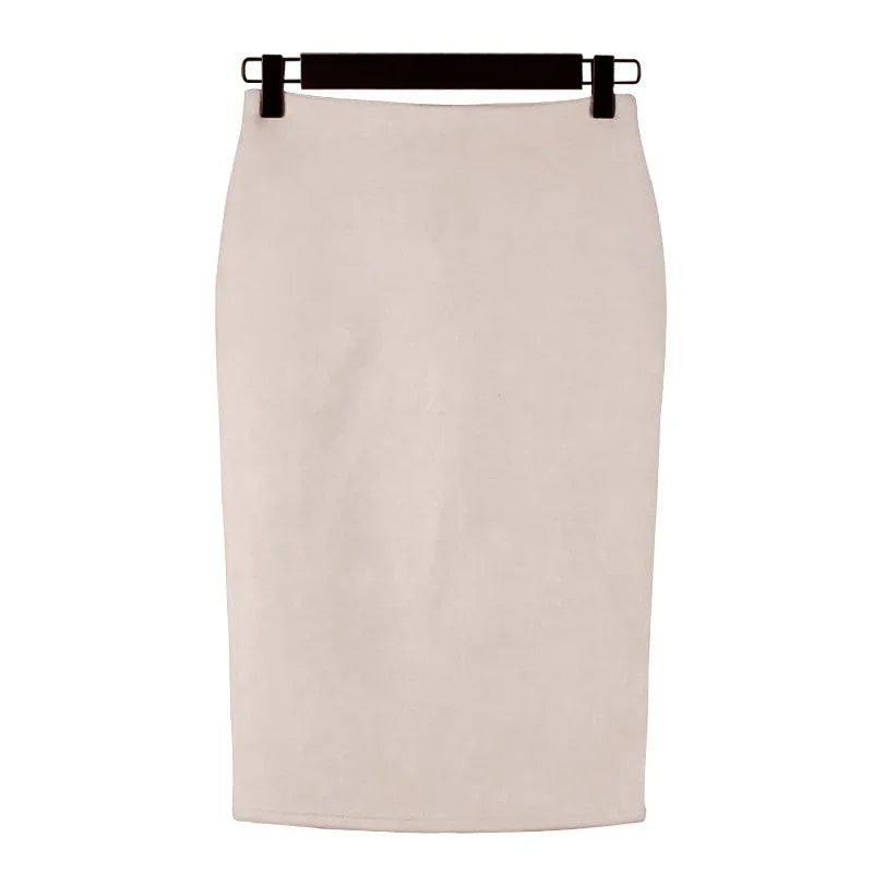 Suede Solid Color Pencil Skirt