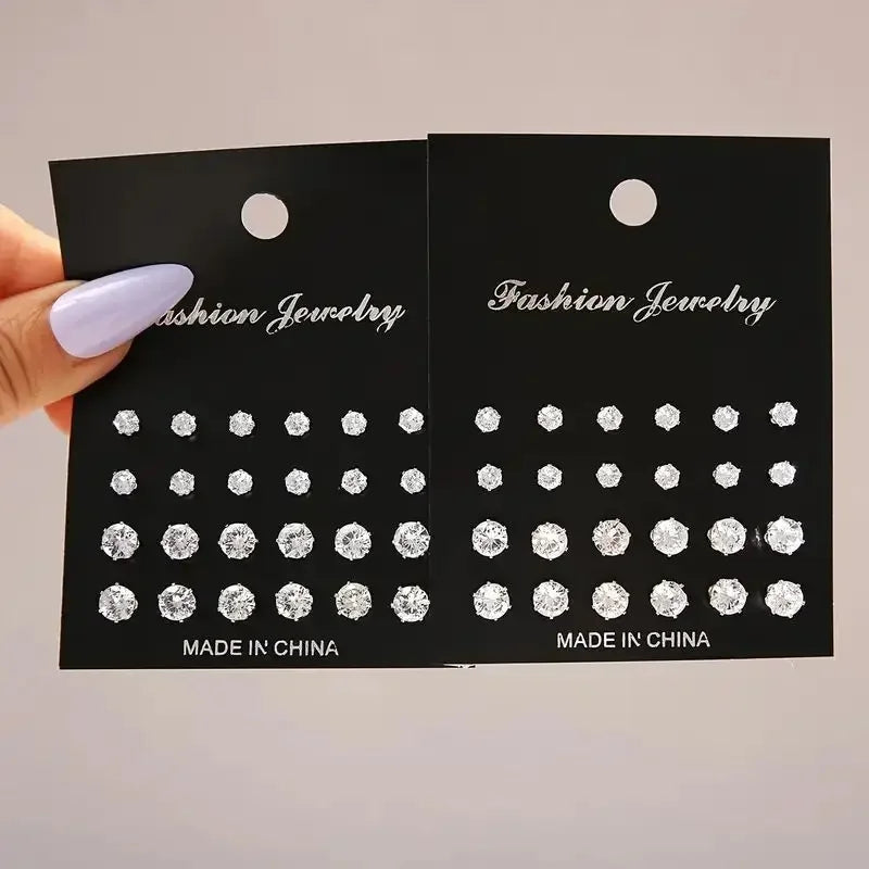 36 Pairs Shiny Zircon Stud Earrings Set for Women Men