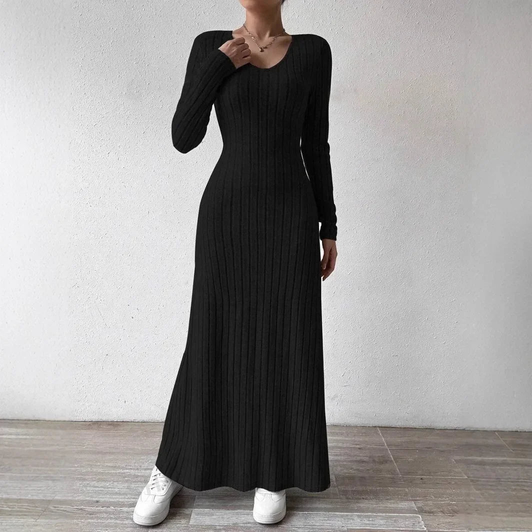 Fashionable Knitted Long Sleeve A- Line Streetwear Dress
