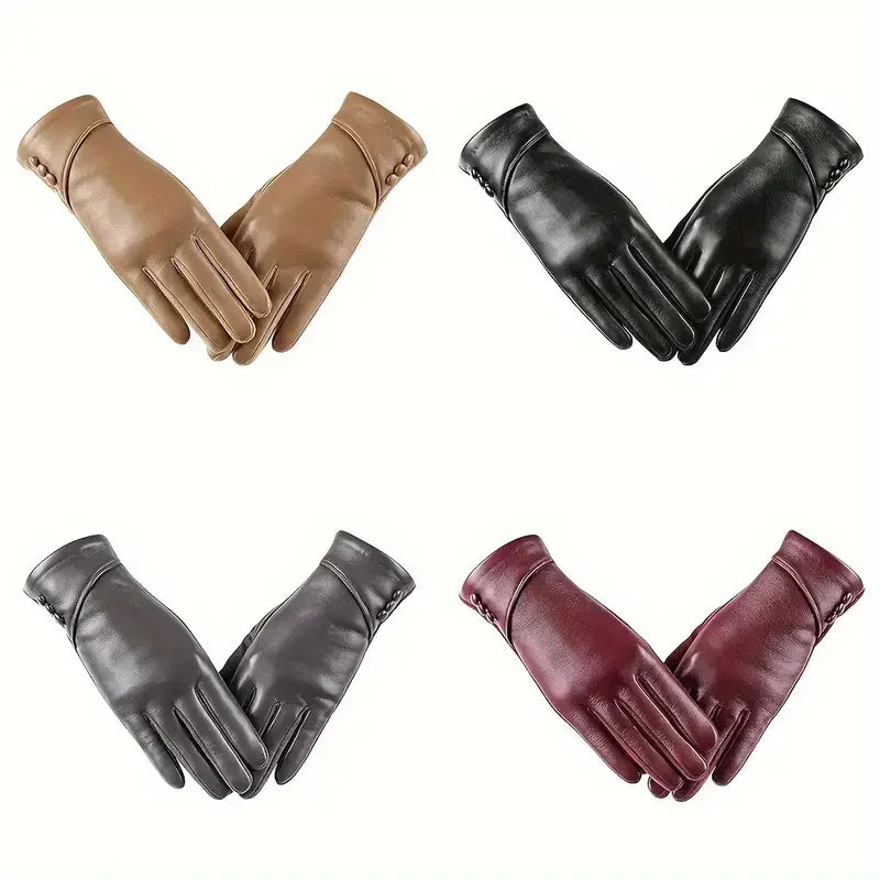 Genuine Leather Touchscreen Gloves with Soft Fleece Lining