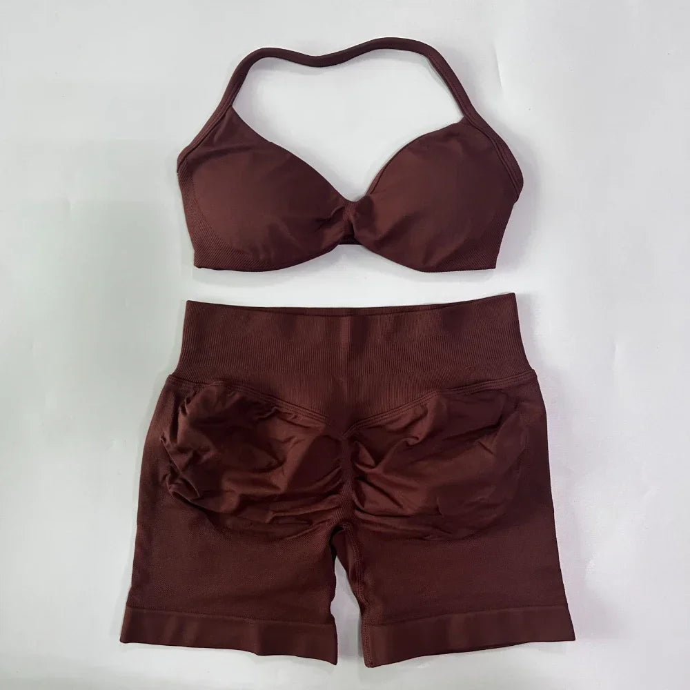 NO LOGO 2PCS Gym Set Women Strappy Yoga Bra