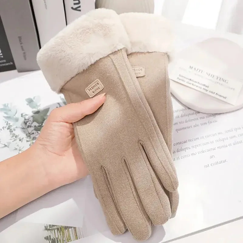 Women Plush Suede Gloves