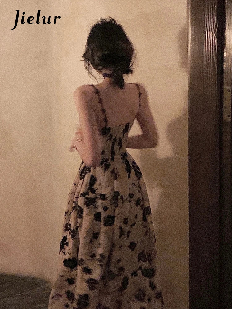 Summer Floral Strap Midi Dress Women