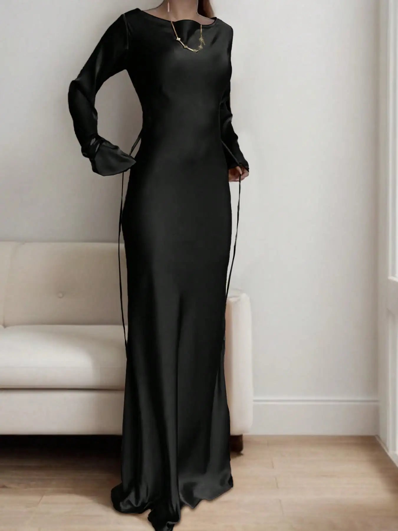 Women's Bespoke Satin Maxi Dress with Corset Waist