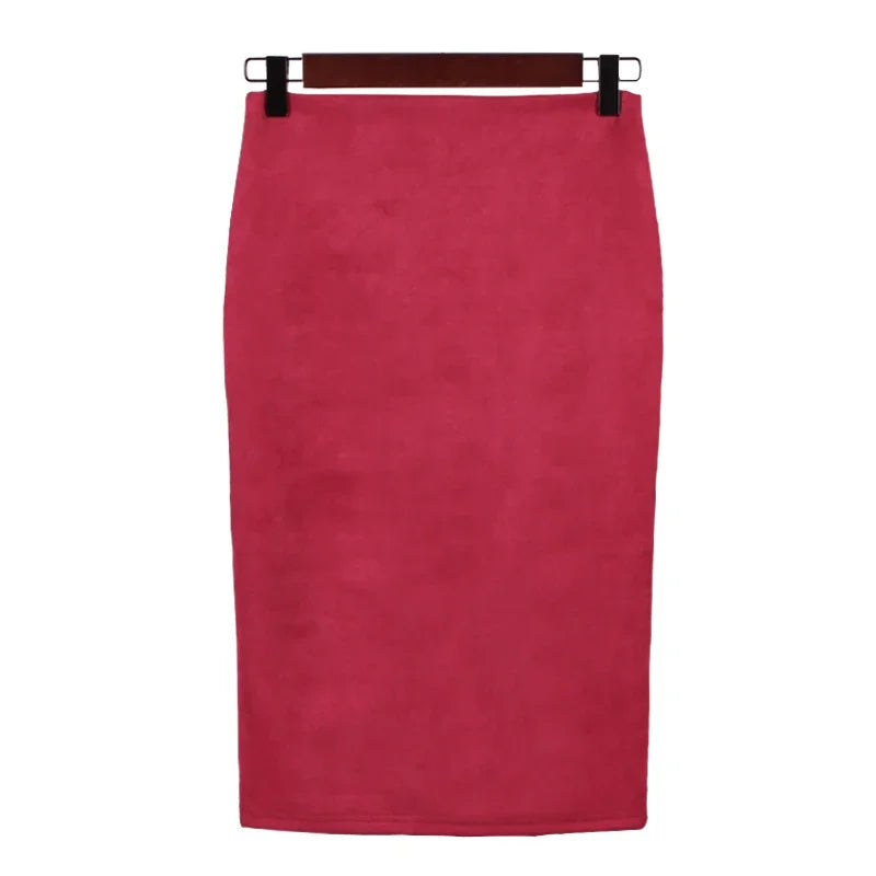 Suede Solid Color Pencil Skirt