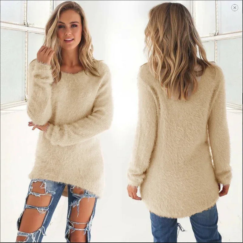 Women Warm Sweater Solid Color