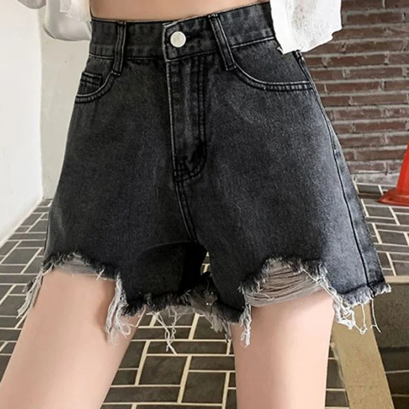 Summer Women Denim Shorts Ripped Edge