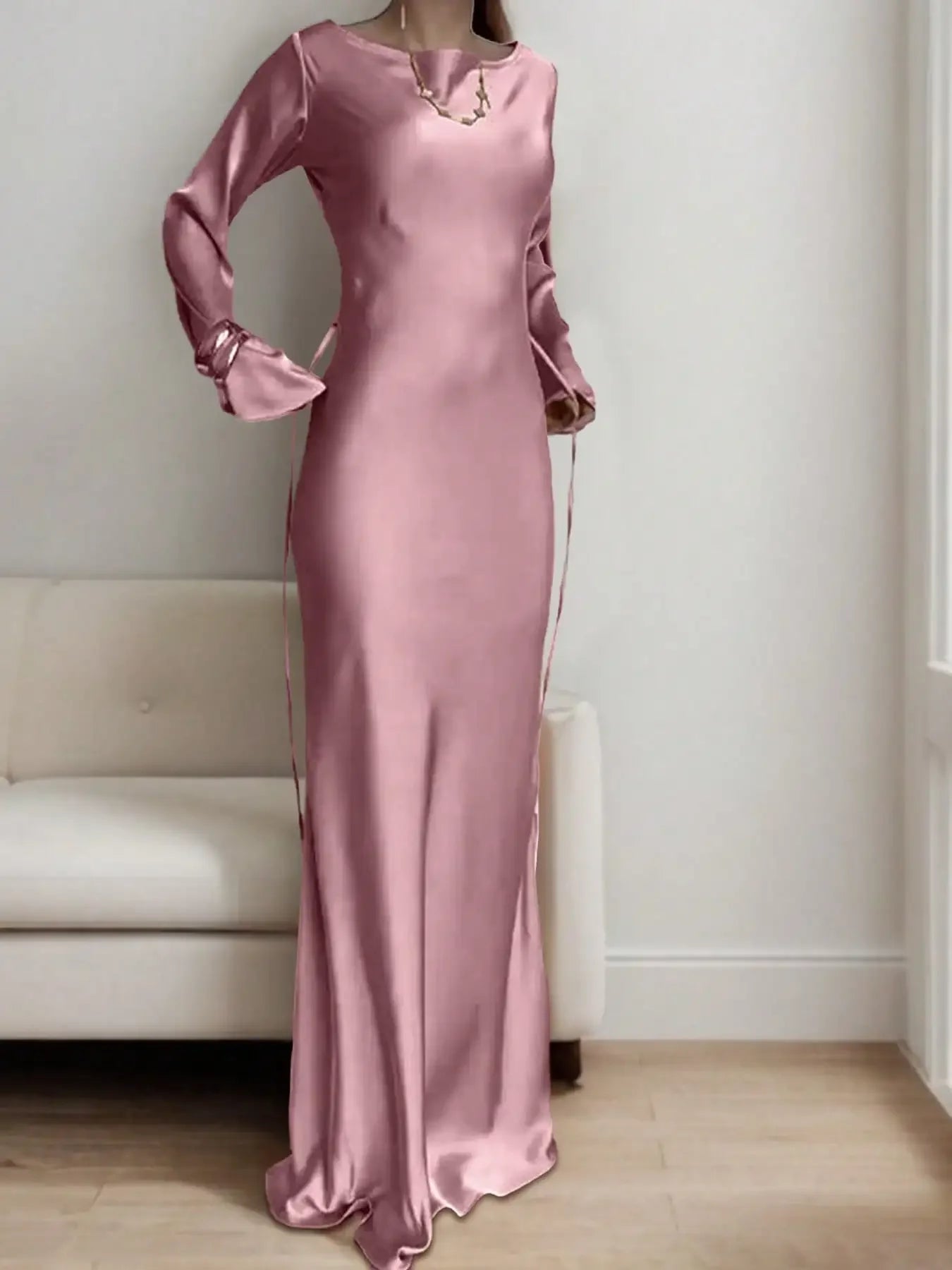 Women's Bespoke Satin Maxi Dress with Corset Waist