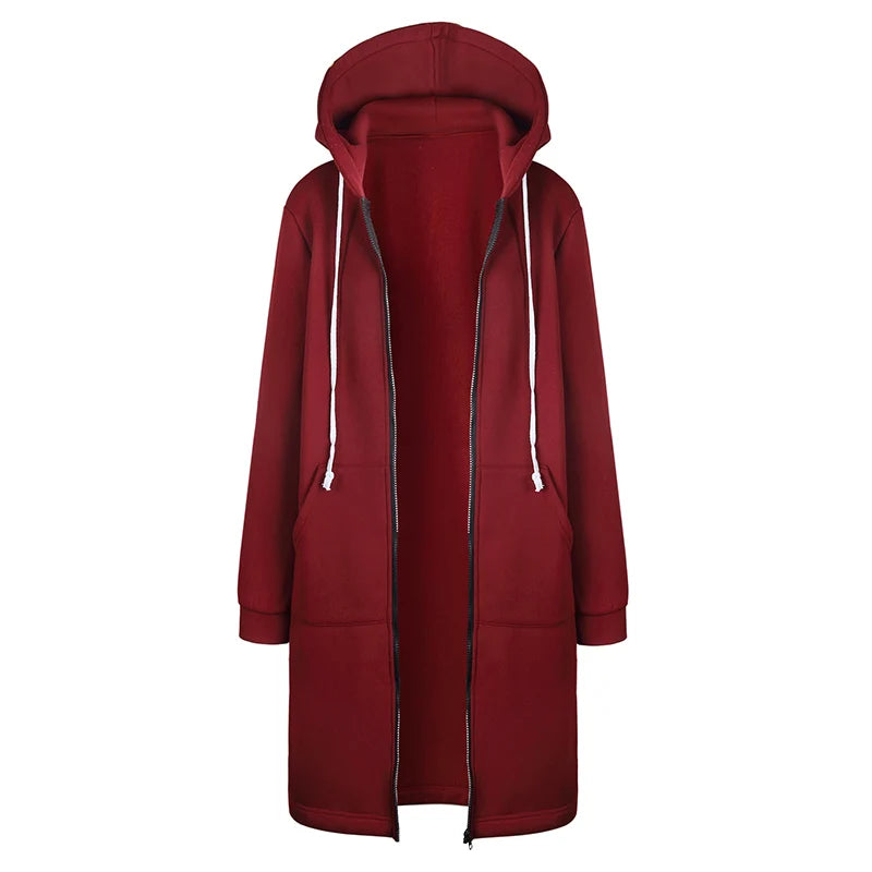 Loose Maxi Hooded Jackets Zipper with Pockets