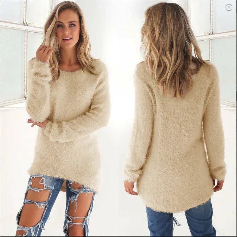 Women Warm Sweater Solid Color