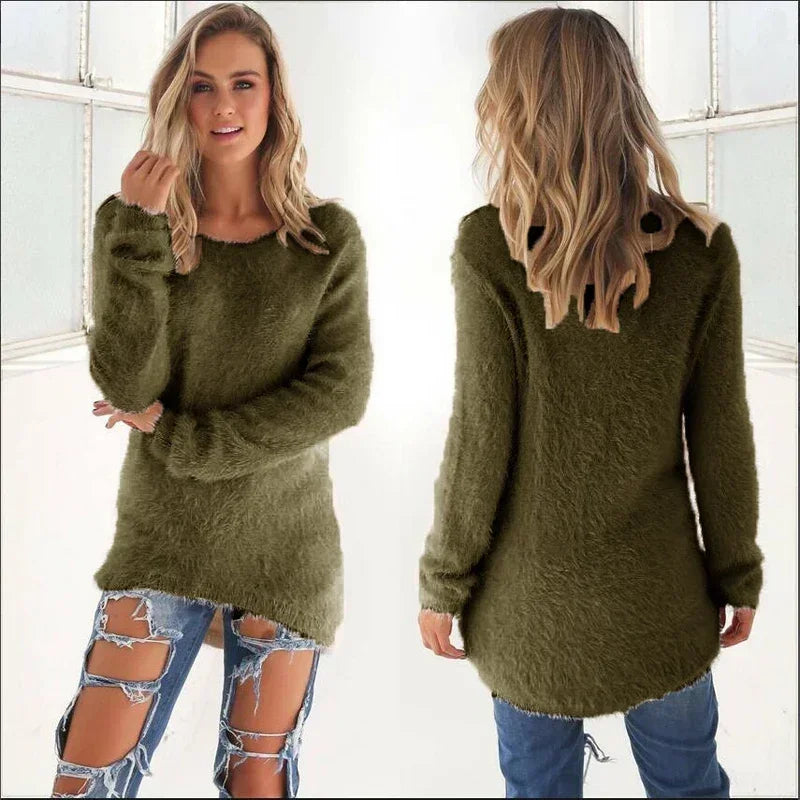 Women Warm Sweater Solid Color