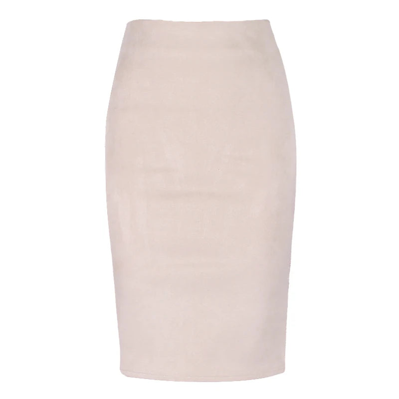 Suede Solid Color Pencil Skirt