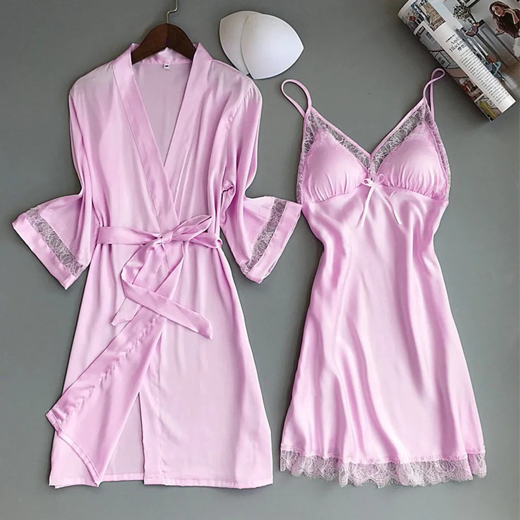 Sexy Lace Satin Nightgown  and Robe