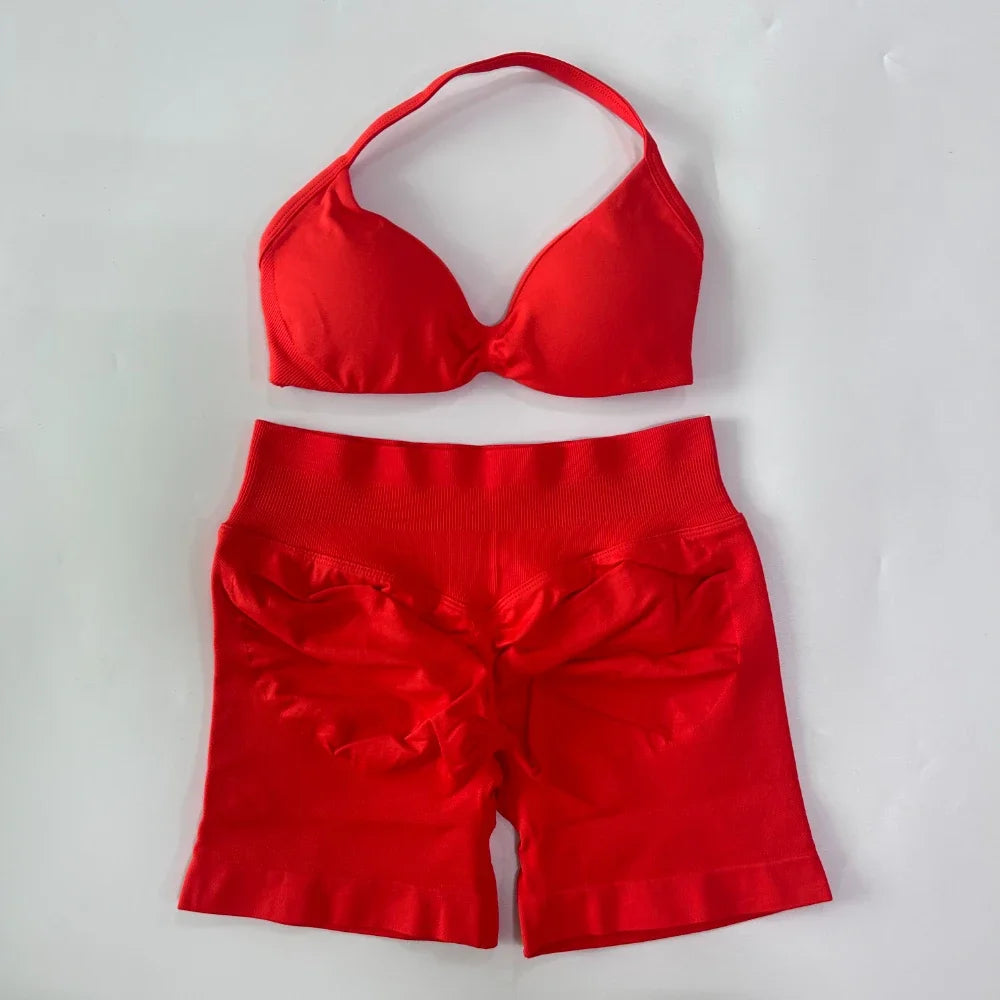 NO LOGO 2PCS Gym Set Women Strappy Yoga Bra