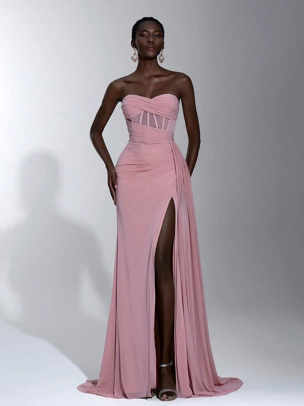 Pink Strapless Maxi Dress with Twisted Bodice