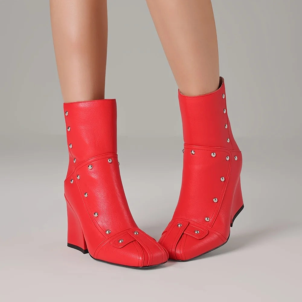 Women's Punk Square Toe Ankle Boots