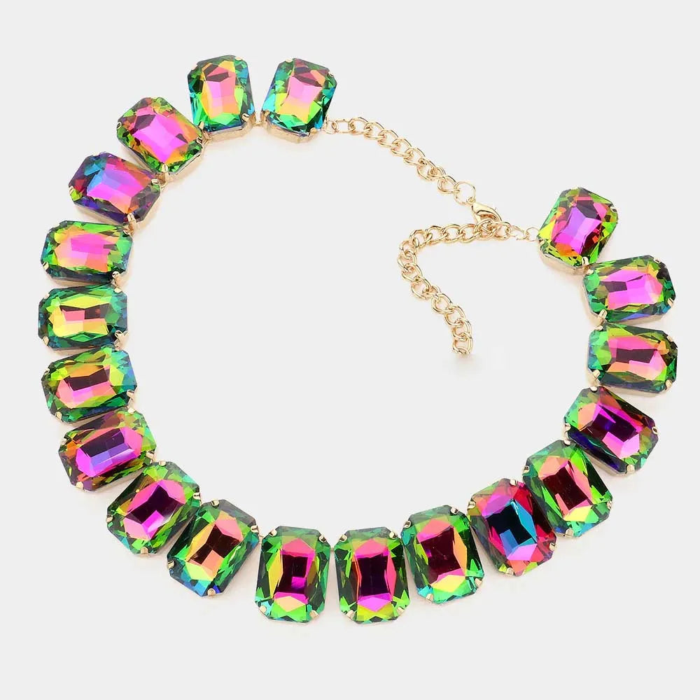 Stonefans AB Color Rhinestone Necklace and Earring for Women