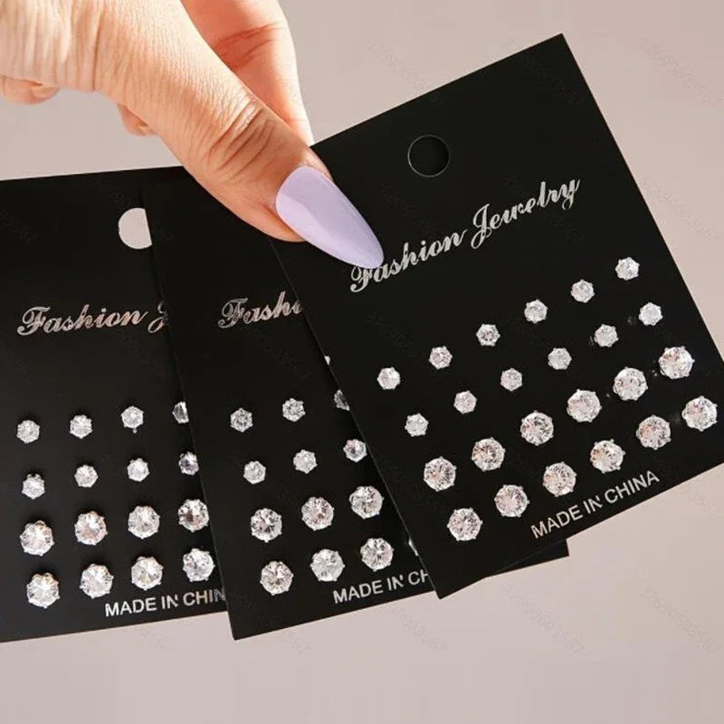 36 Pairs Shiny Zircon Stud Earrings Set for Women Men
