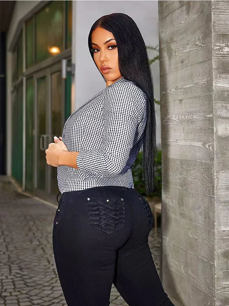 classic front button pocket stretch women's jeans