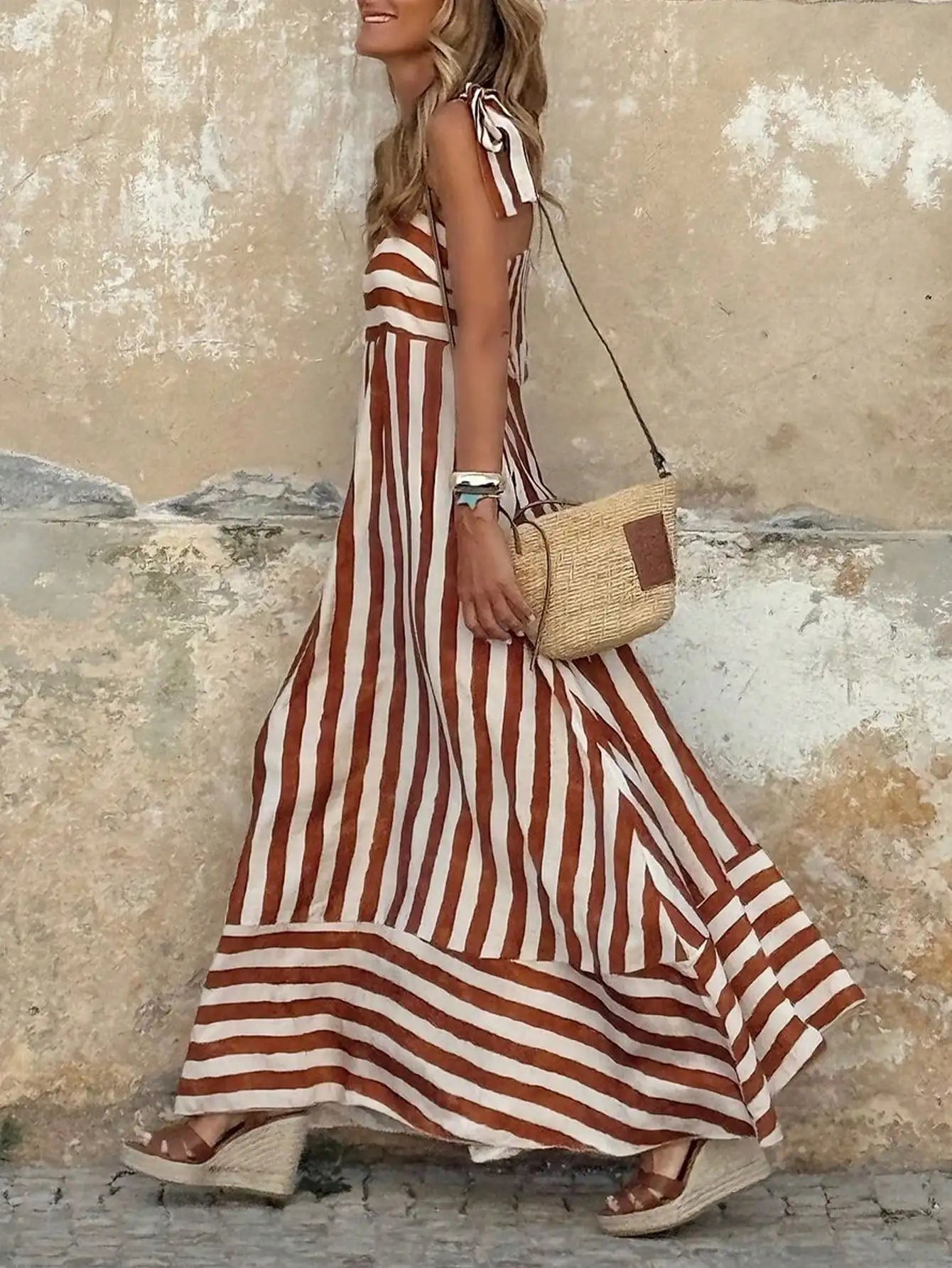 Striped Sleeveless A-Line Maxi Dress