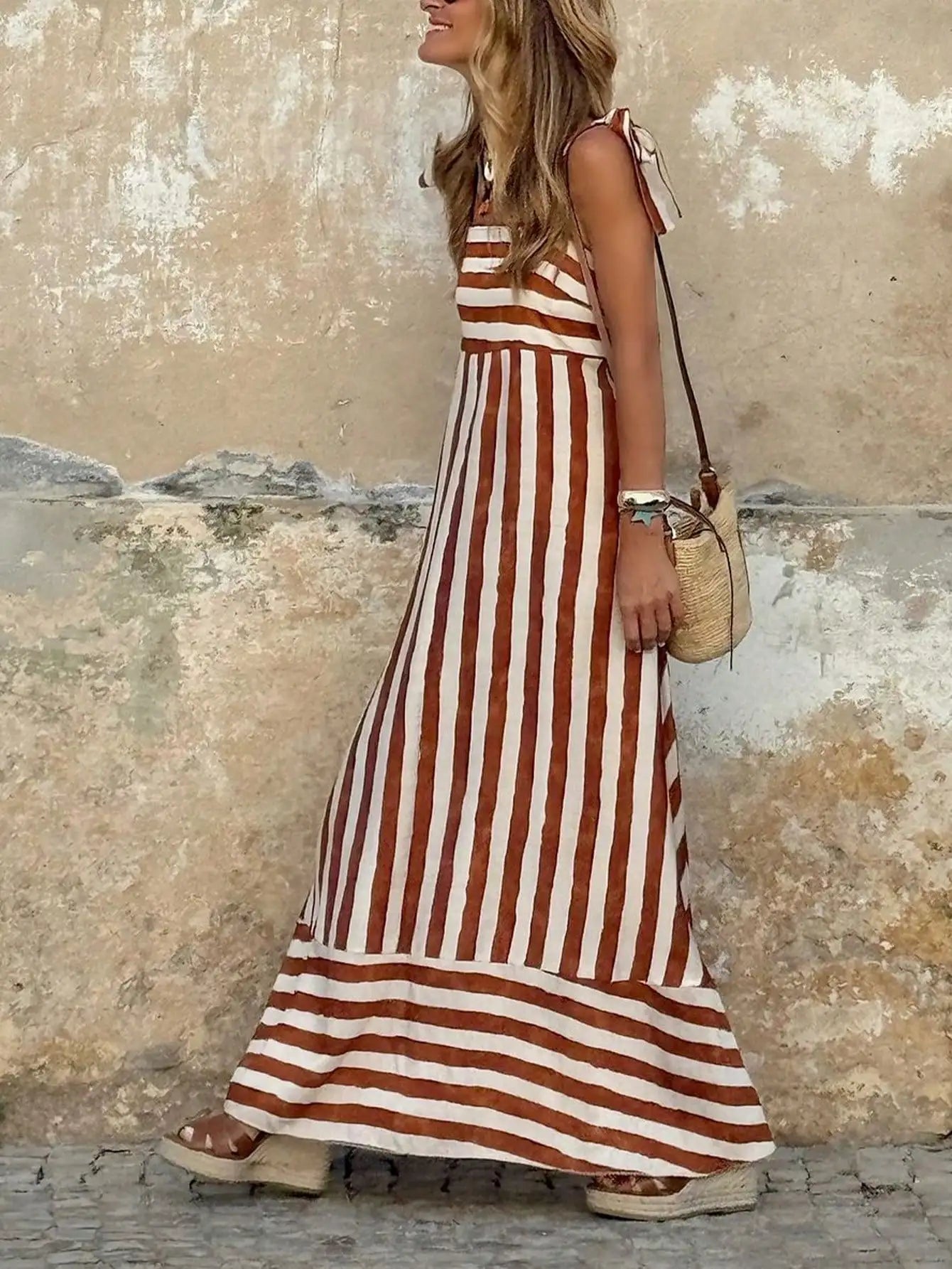 Striped Sleeveless A-Line Maxi Dress