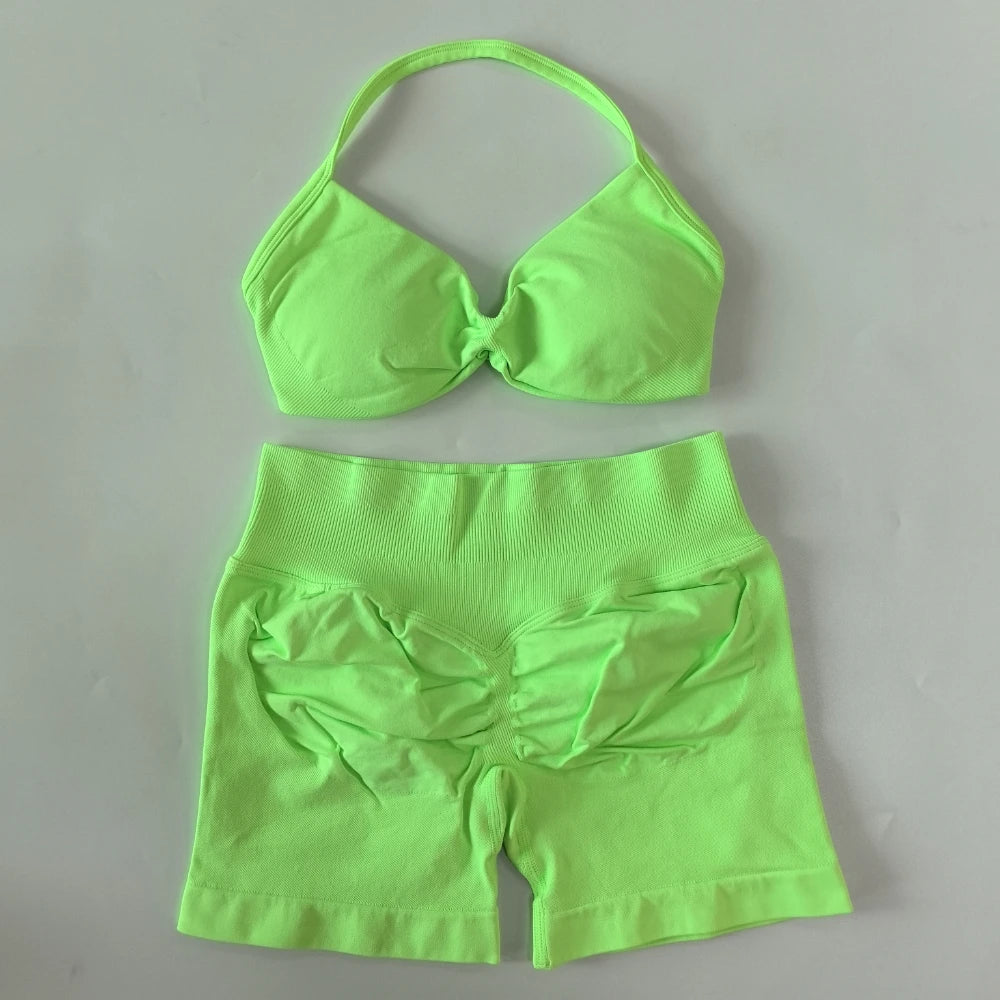 NO LOGO 2PCS Gym Set Women Strappy Yoga Bra