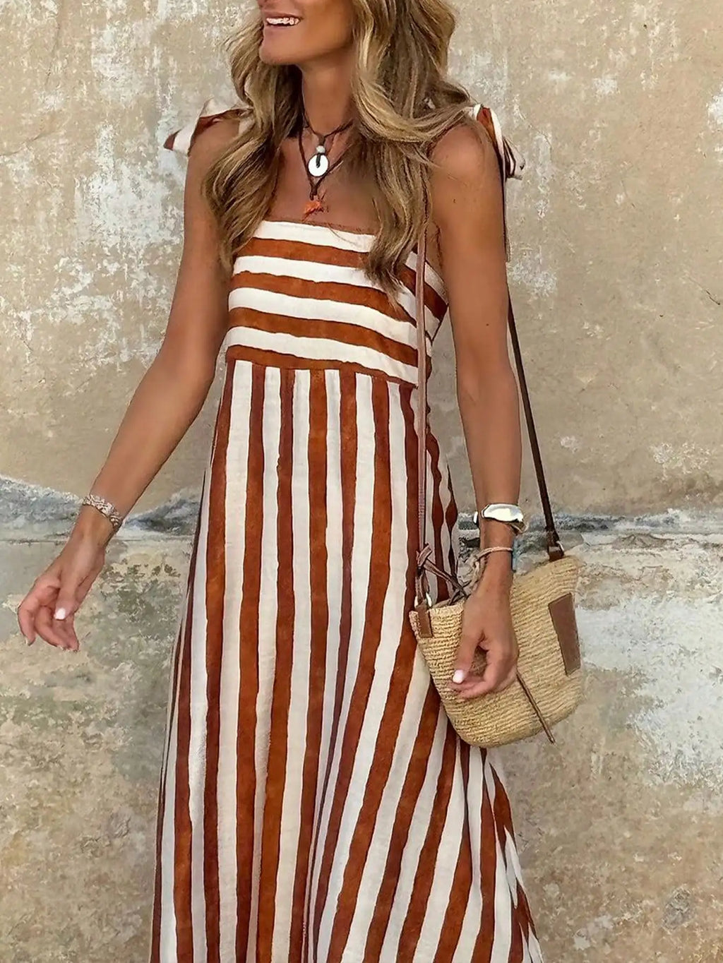 Striped Sleeveless A-Line Maxi Dress
