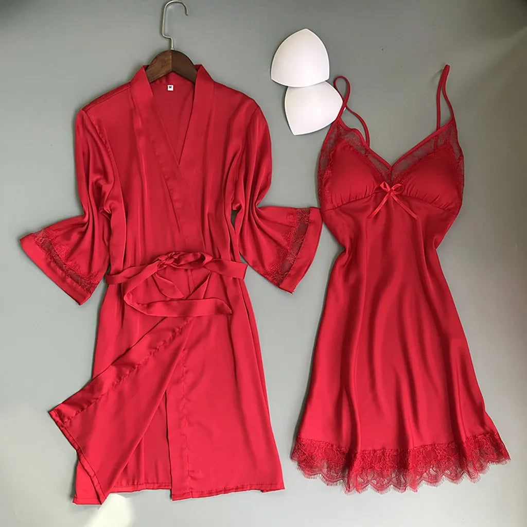 Sexy Lace Satin Nightgown  and Robe