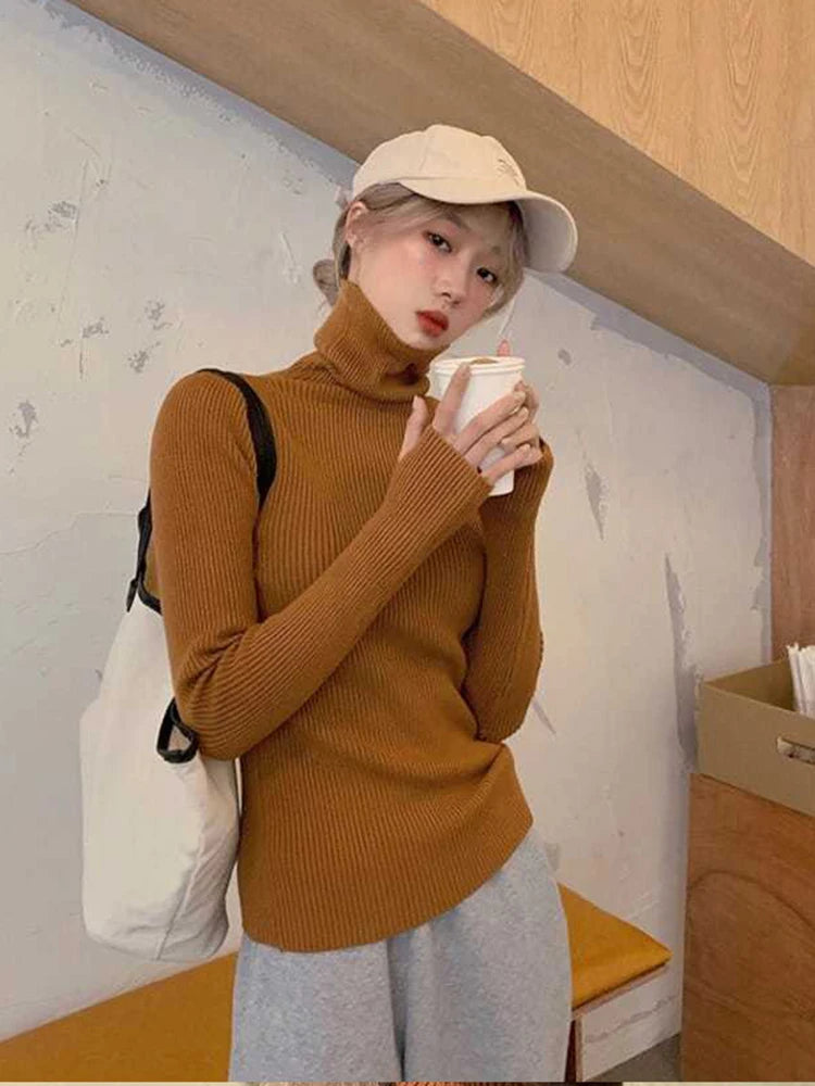 Knitted Turtleneck Sweater Winter Solid Color