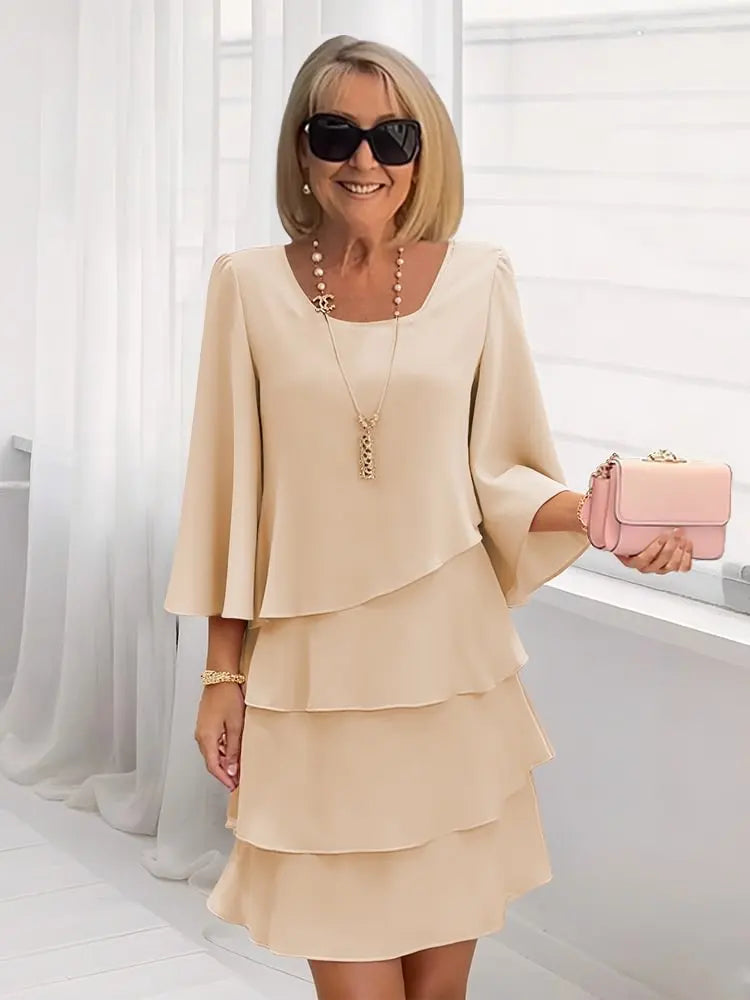 Fashion Cake Skirt 3/4 Bell Sleeve Dress