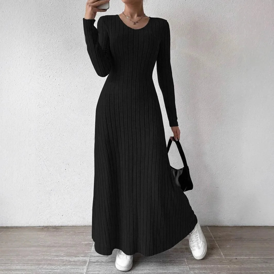 Fashionable Knitted Long Sleeve A- Line Streetwear Dress