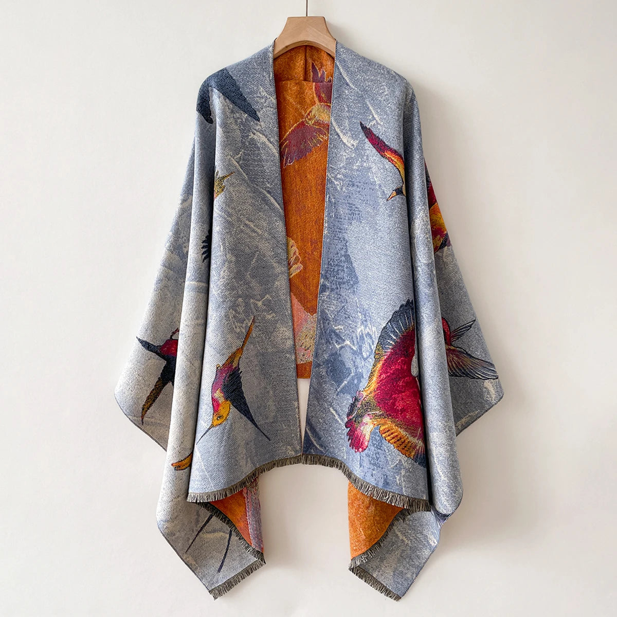 Luxury Warm Poncho Cashmere Floral Jacquard Shawl Wraps