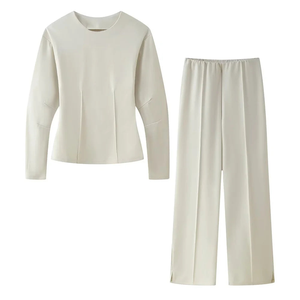 women's high waist elastic pants spring new casual set