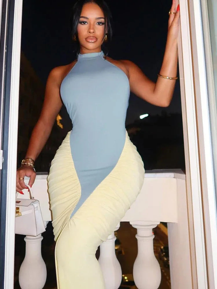 Sexy Halter Backless Sheath Long Robe Maxi Dress