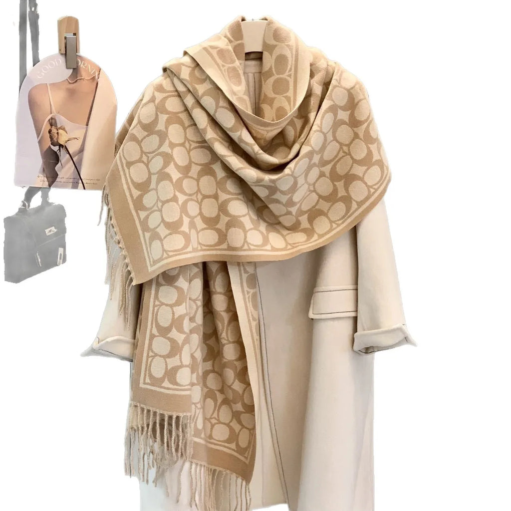 Double-Sided Thickened Fringed Cashmere High-End Feelings Neck Warmer Scarf