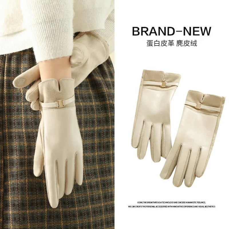 Women Winter Suede Leather Touch Screen Gloves