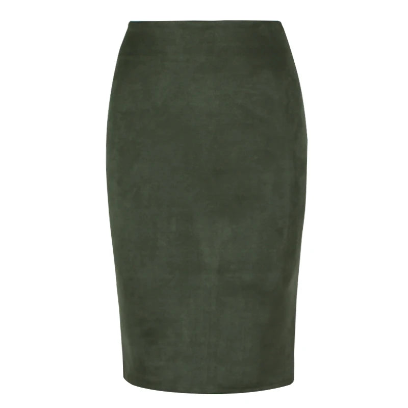 Suede Solid Color Pencil Skirt