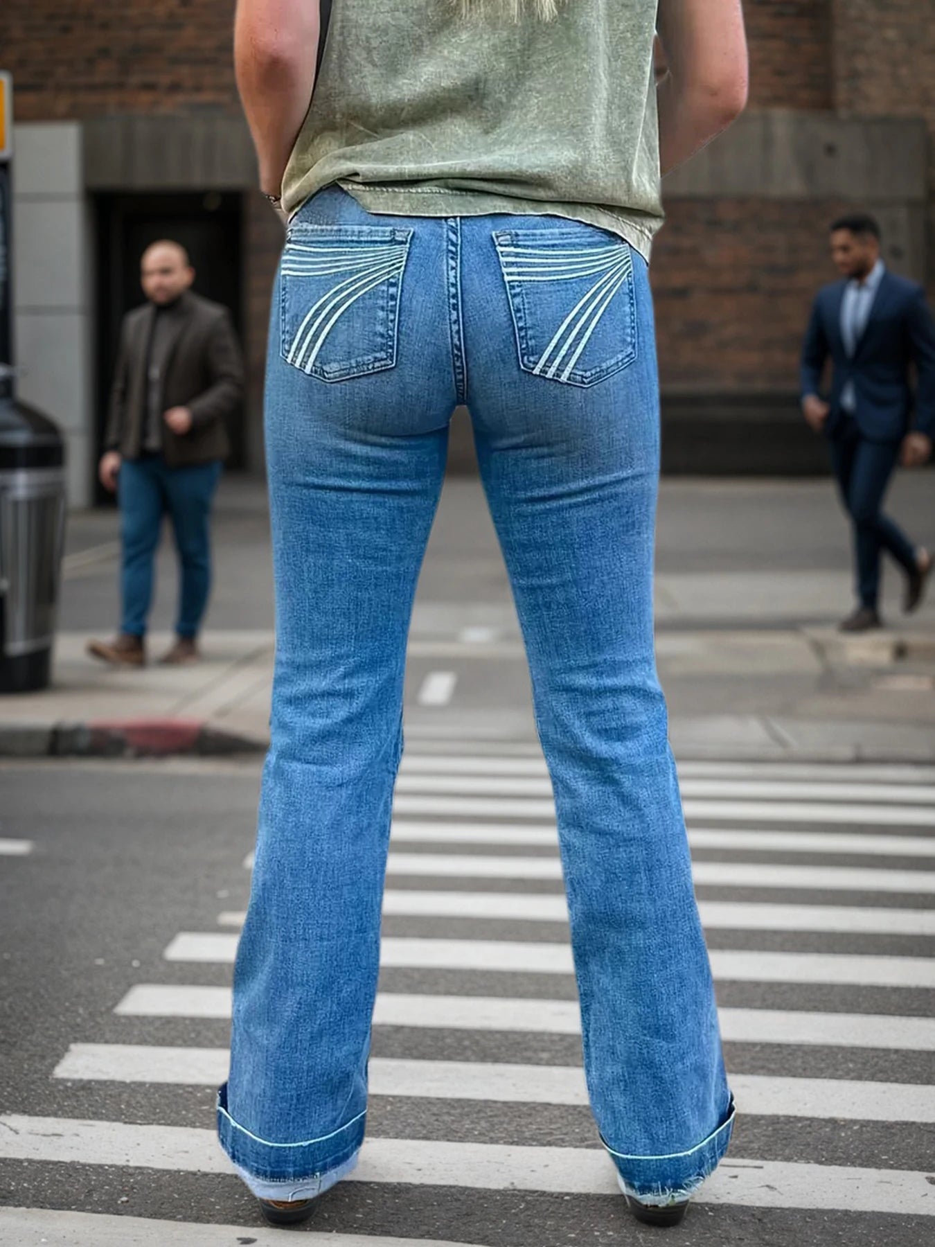 Women's High Waist Elastic Embroidered Flared Jeans