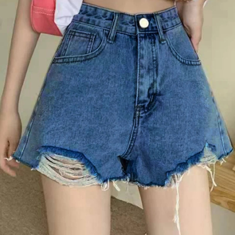 Summer Women Denim Shorts Ripped Edge