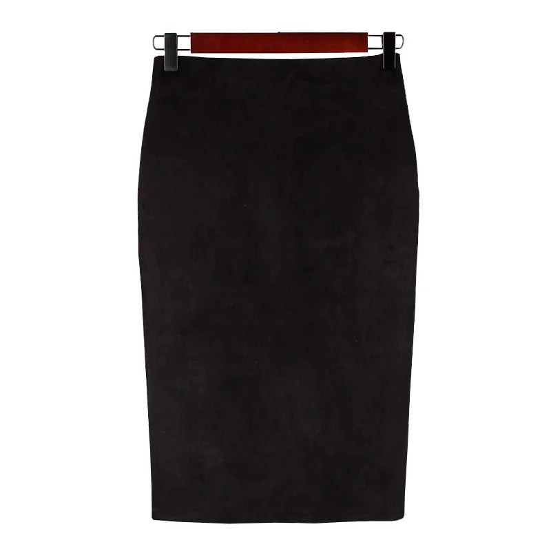 Suede Solid Color Pencil Skirt