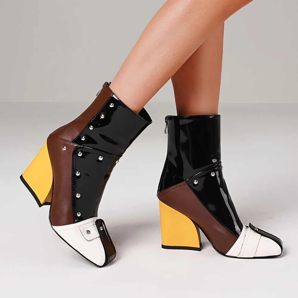 Women's Punk Square Toe Ankle Boots