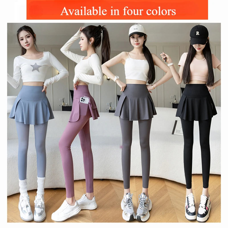 Women Fake Two Pieces Seamless Leggings